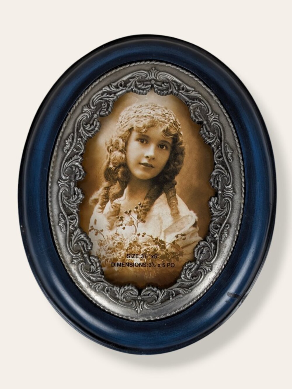 Vintage Secret Treasures Blue Oval Trinket/Photo Box